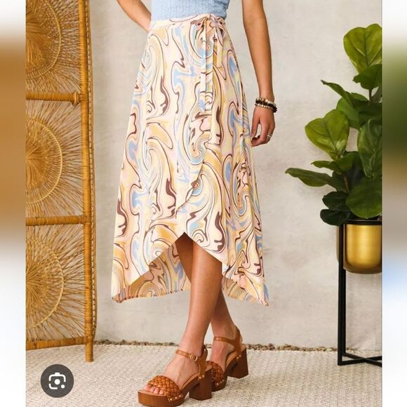 Willow Dresses & Skirts - Willow Root Boutique Pink Pastel Blue Swirl Marble Paint Wrap Tie Midi S…
